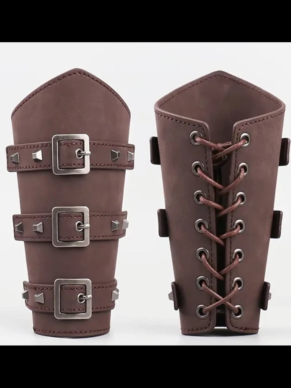 Brown Leather Wrist Bracers with Buckles - Unbranded